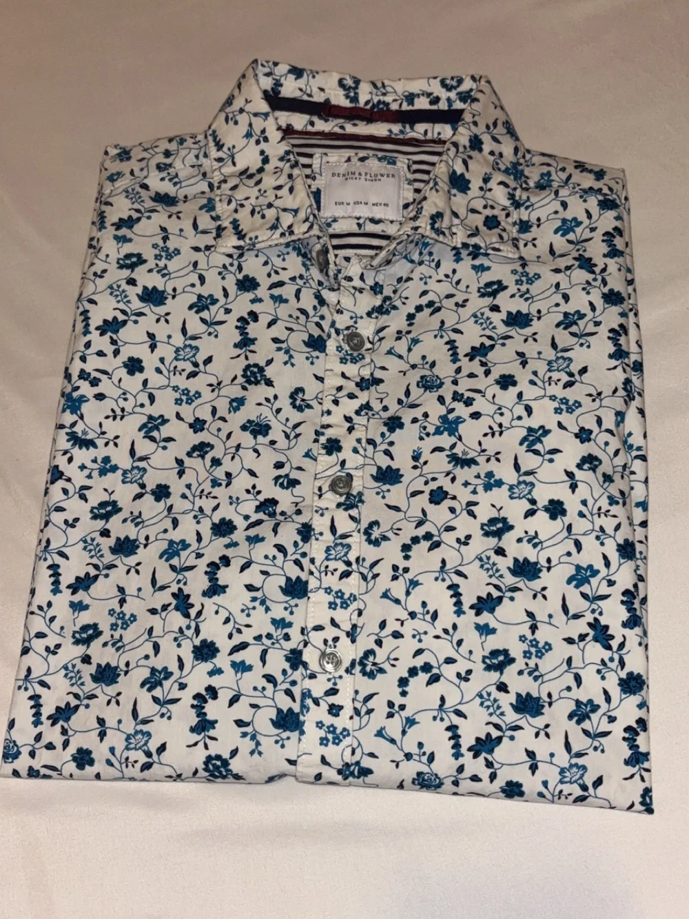 Denim & Flower White Shirt with Blue Floral Print
